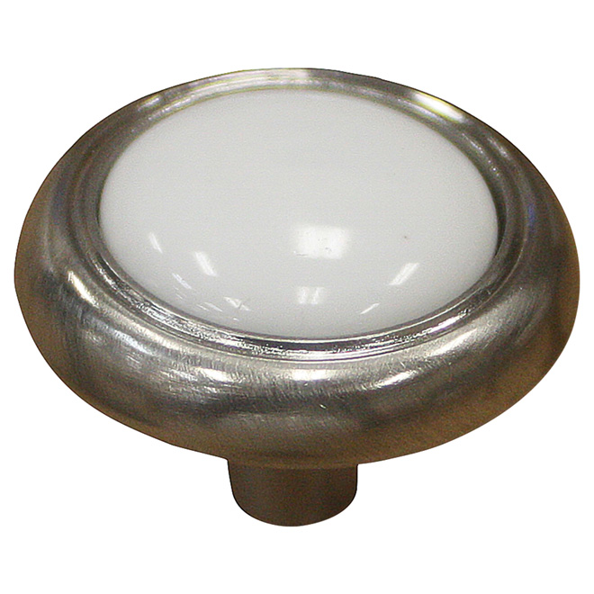 Cabinet Knob - 1 1/4" - White/Brushed Nickel