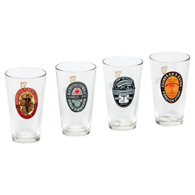Set of 4 "Guinness" Beer Glasses - Assorted