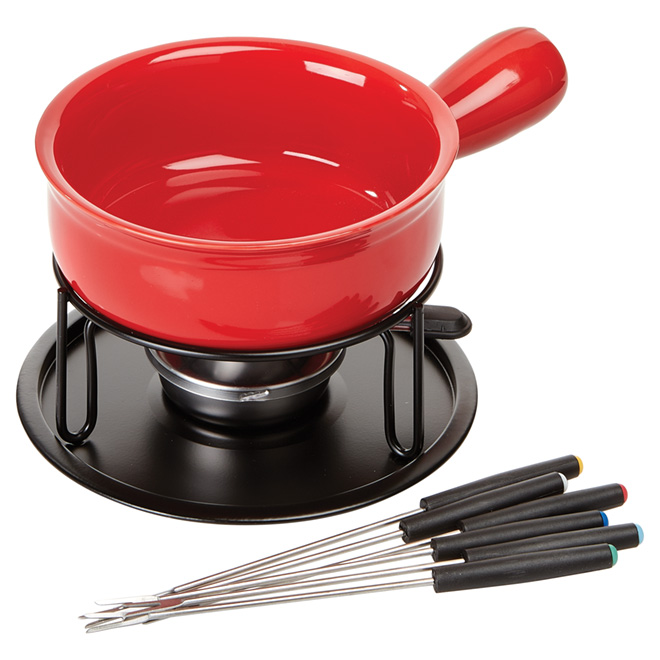 Cheese Fondue Set - Ceramic - 11 pieces - Red