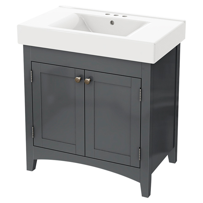 Meuble-lavabo à portes réversibles, gris, 30"