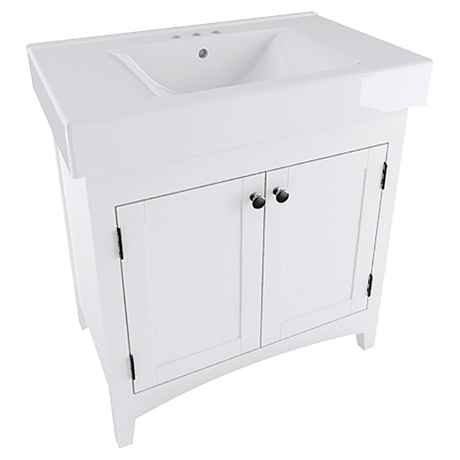 Bathroom Sink Vanity with Reversible Doors - White - 24"