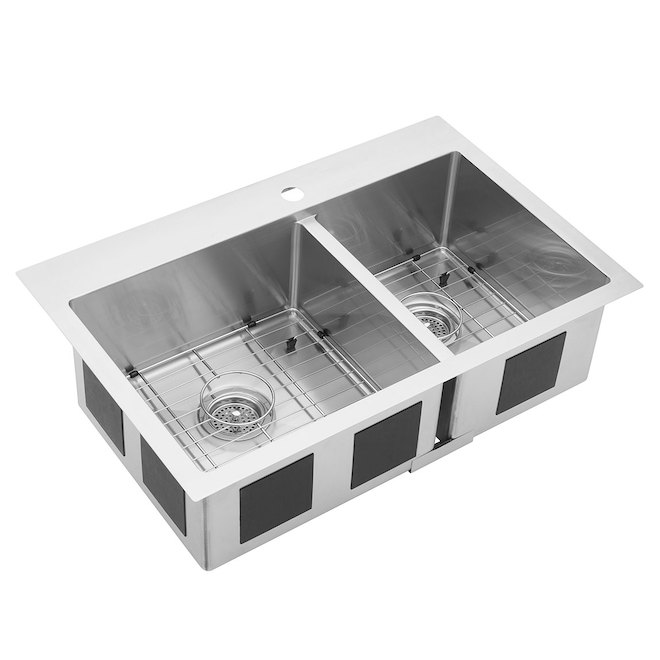 Évier en inox, 60/40, dessus/dessous, 31"