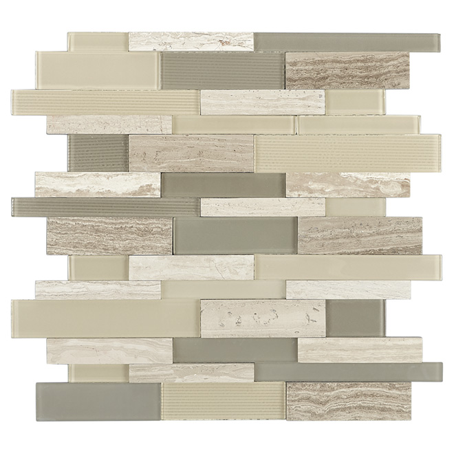 Ridgeline Mosaic Glass Marble Tile - 12" x 12" - Grey