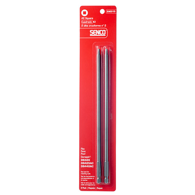 Embouts de tournevis Robertson,nNo 2, 8,7 po, paquet de 2