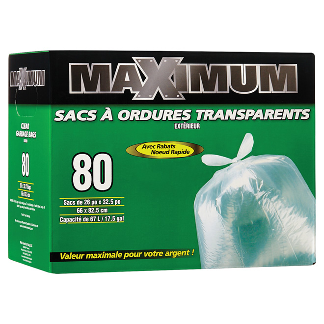 Sacs à ordures extérieurs, transparents, 67 l, paquet de 80