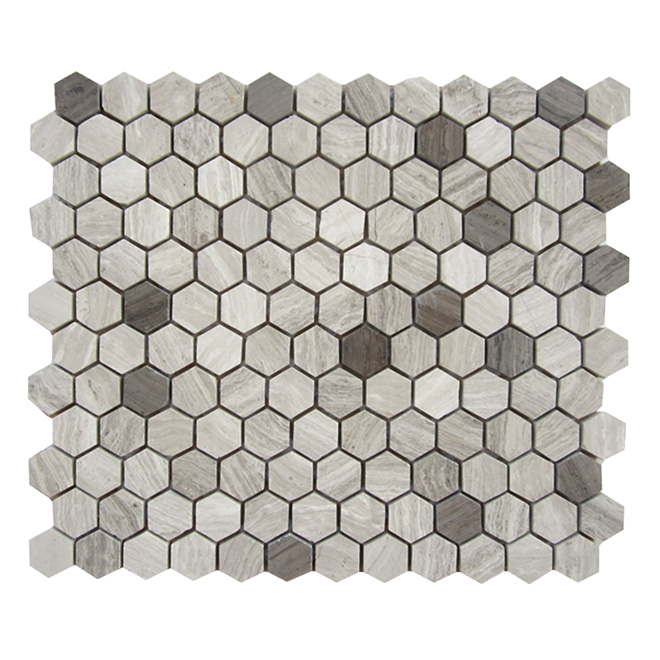 Marble Mosaic 10" x 12" - Hexagon Grey Wood - Box of 5
