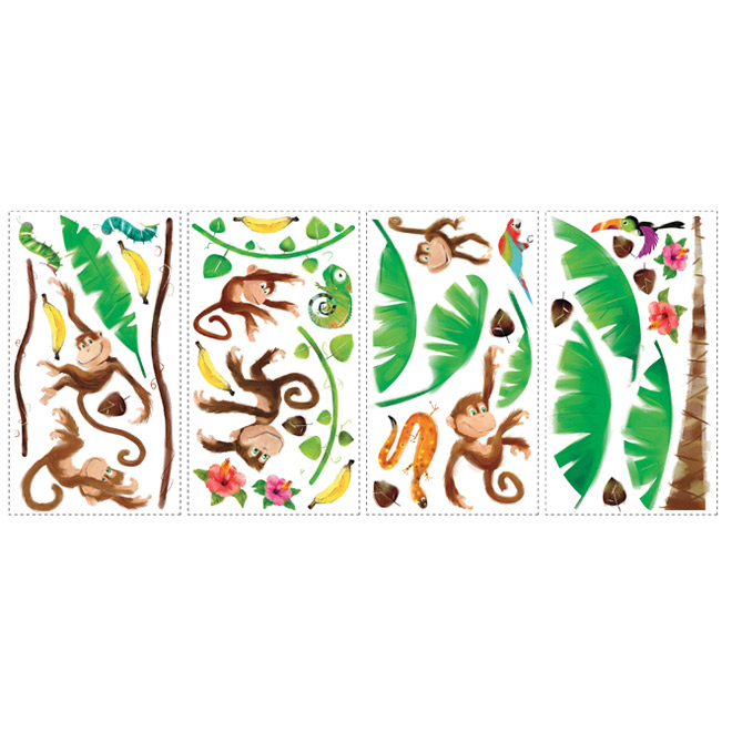 Appliqué mural autocollant «Singes Matinaux»