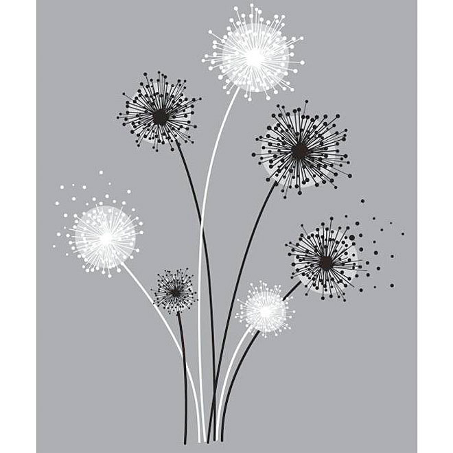 Appliqué mural autocollant géant «Pissenlits Graphiques»