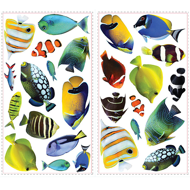 Appliqué mural autocollant «Poissons et Hublots»