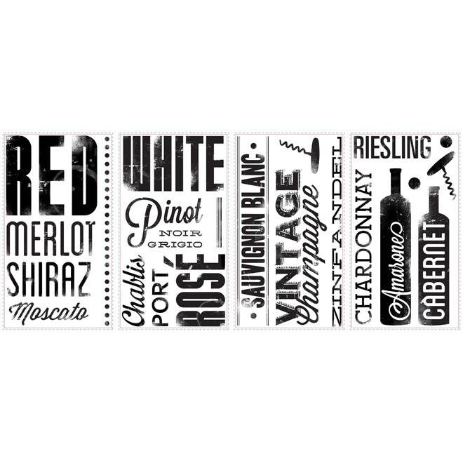 Appliques murales autocollantes « Wine Lovers », noires