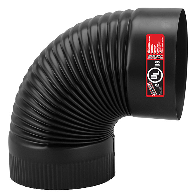 Black Steel Crimp Corrugated Elbow 90° for Wood Stove