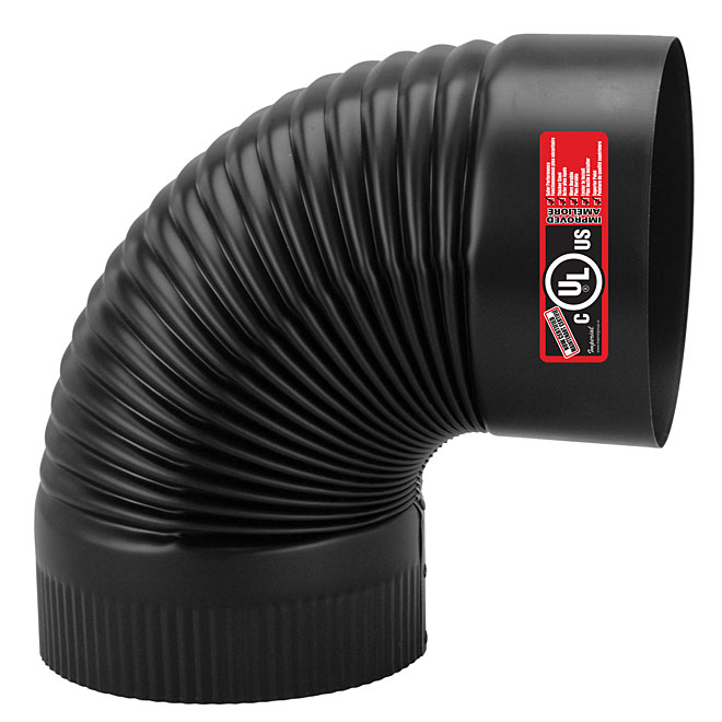 Coude plissé ondulé e 90° en acier noir pour poêle à bois