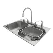 Double Kitchen Sink with Faucet and Colander, Stainless Steel