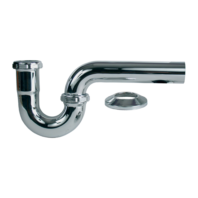 Siphon en P, sans bouchon, bride régulière, 1 1/2", chrome