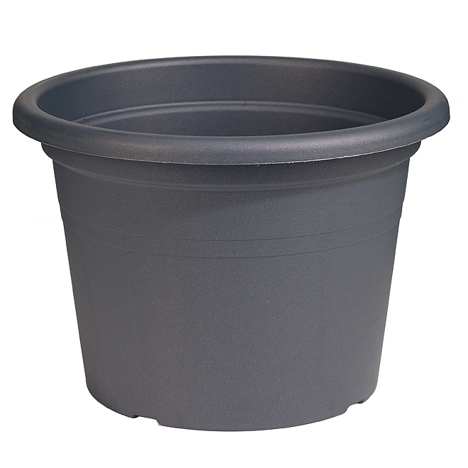 Jardinière ronde en plastique 16 po, gris anthracite