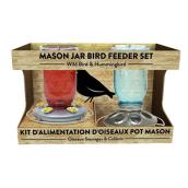 Duo de mangeoires à oiseaux de style pot Mason, rouge/bleu