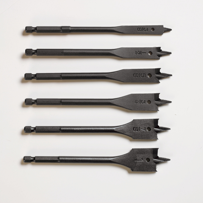 Ensemble de 6 forets à bois plat «BlackMax» et support