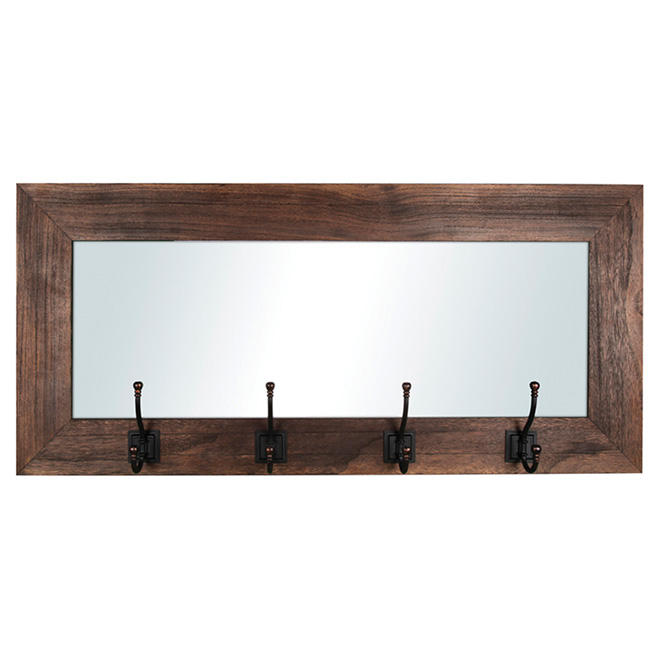 Entrance Mirror with 4 Hooks - Recycled Wood