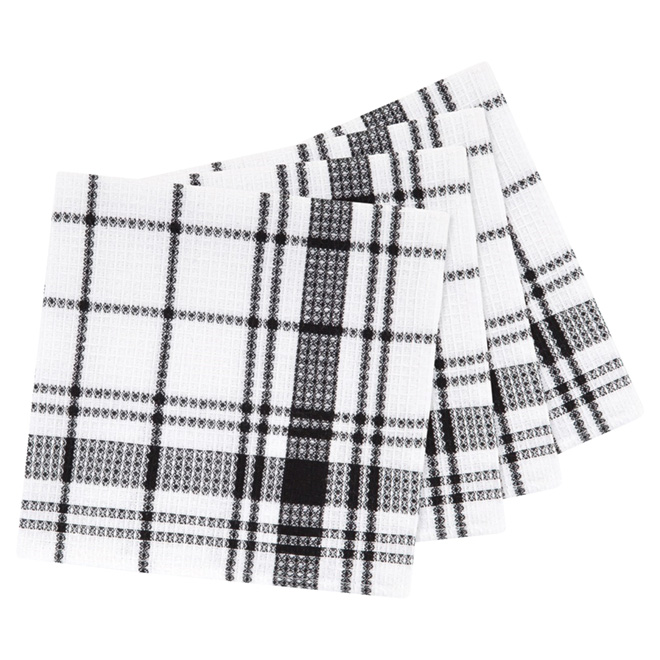 Cotton Dishcloths - 14" x 14" - Pack of 4 - Black Plaid