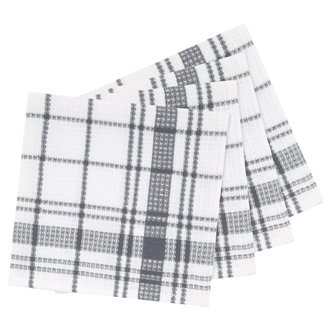 Lavettes de coton, 14" x 14", paquet de 4, carreaux charbon
