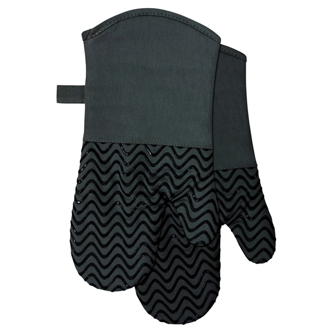 Silicone/Cotton Oven Mitts - 7 x 13" - Black