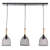 Pendant - 3 Lights - Mesh Shade - Metal and Wood - Black
