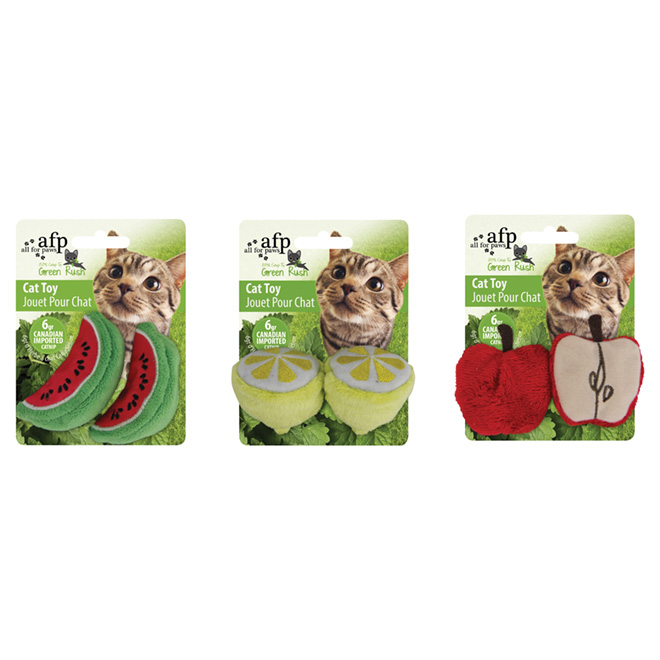 Jouet en peluche avec herbe à chat, fruits juteux
