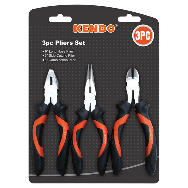 Set of 3 Carbon Steel Pliers of 6"