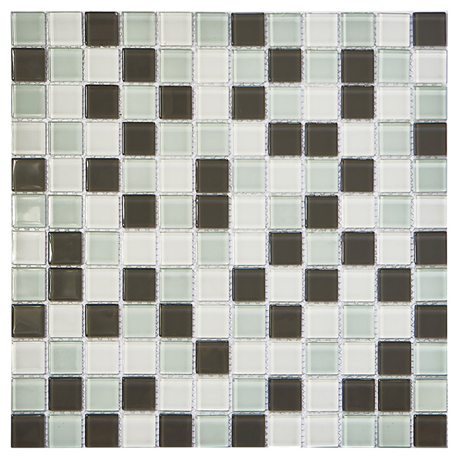 Glass Mosaic Tile - 12" x 12" - White/Grey