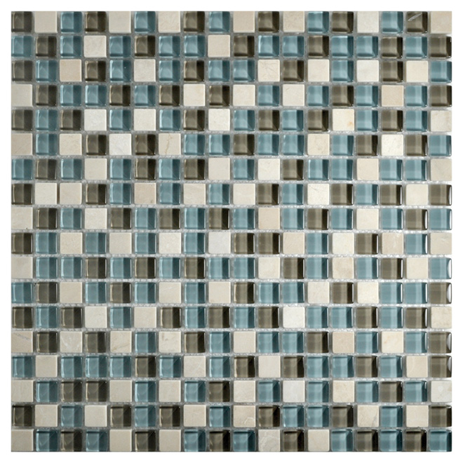 Glass Mosaic Wall Tile - Blue/Beige - Box of 10