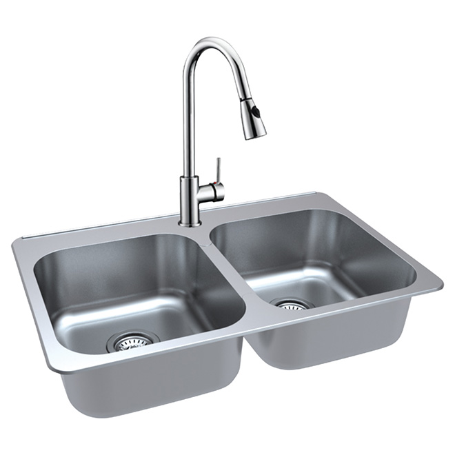Double Kitchen Sink With Faucet - Stainless Steel