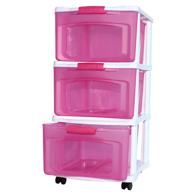 Tiroir de rangement empilable, format moyen, blanc/rose