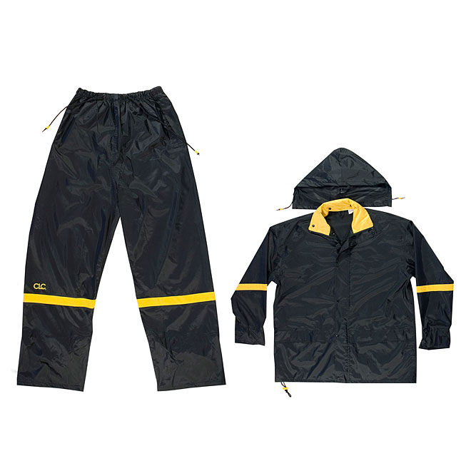 Black Nylon Rain Suit - 3 Pieces - Large