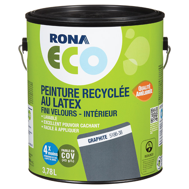 Peinture recyclée au latex, fini velours, Graphite, 3,78 l