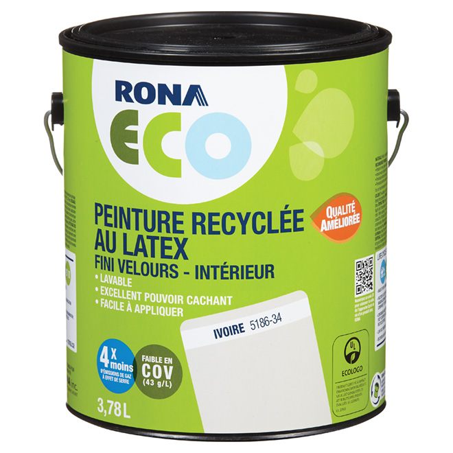 Peinture recyclée au latex, fini velours, Ivoire, 3,78 l