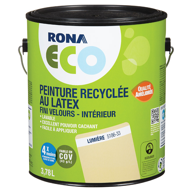 Peinture recyclée au latex, fini velours, Lumière, 3,78 l