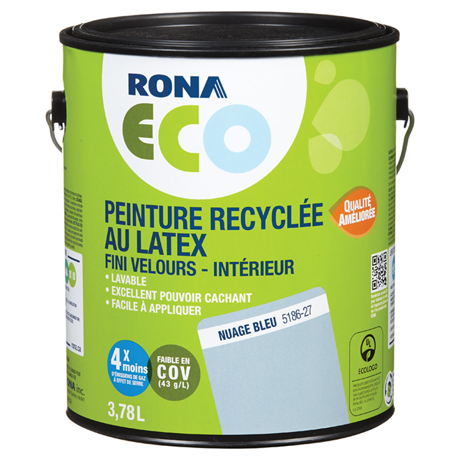 Peinture recyclée au latex, fini velours, Nuage bleu, 3,78 l