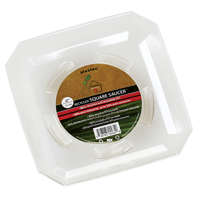 Soucoupe carrée en plastique, 6 po, transparente