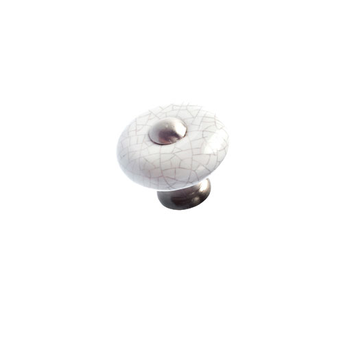 Bouton en métal et céramique nickel brossé et blanc craquelé
