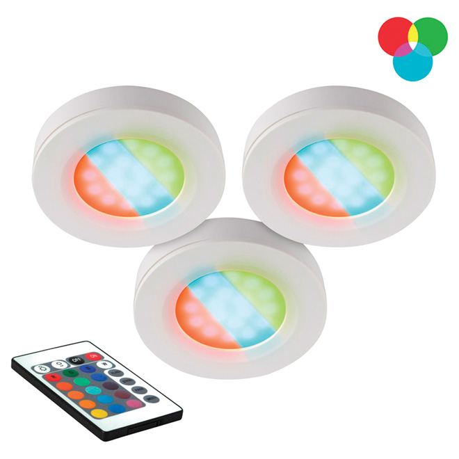 Paquet de 3 rondelles DEL multicolores sous comptoir