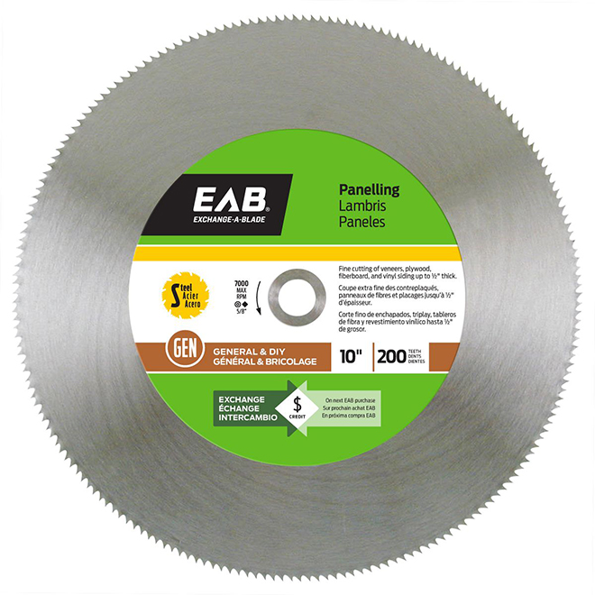 Lame de scie circulaire en acier pour lambris, 10 po