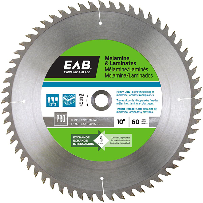 Lame de scie au carbure pour la mélamine, 10 po, 60 DT