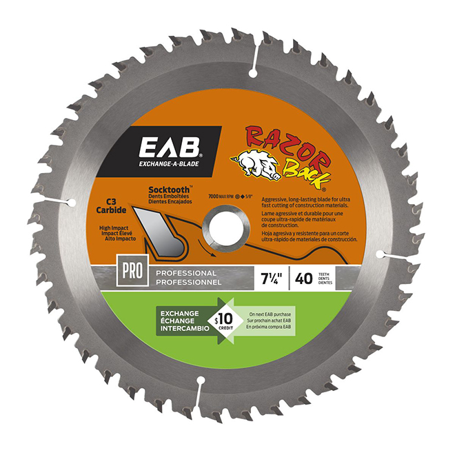 Lame de scie au carbure « Razor Back », 7 1/4 po, 40 DT