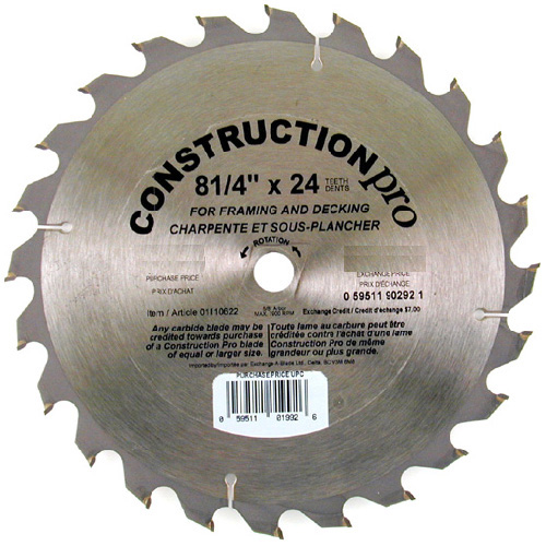 Lame de scie circulaire au carbure, Construction Pro, 8 1/4"