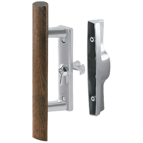 Poignée intérieure en bois et acier matricé, fini aluminium