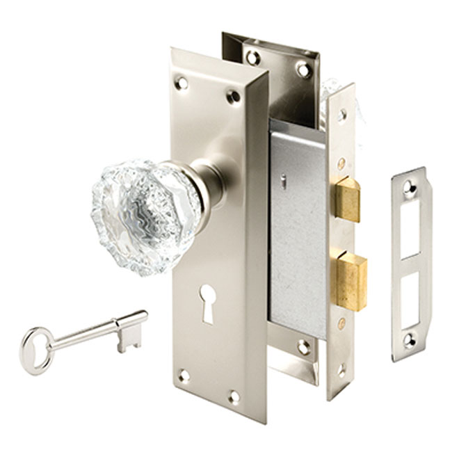 Interior Door Nickel Finish Lock Set with Glass Knobs
