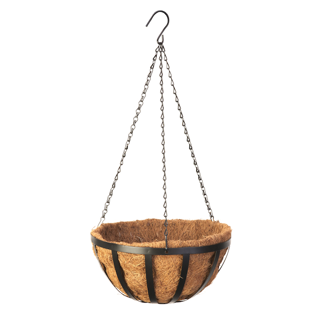 "with coco fiber" Hanging Planter - Black