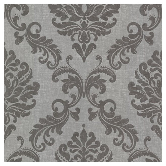 Wallpaper - Damask Design - 20" x 33' - Grey