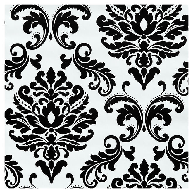 Papier peint à motif damassé - 20,5" x 18', noir/blanc