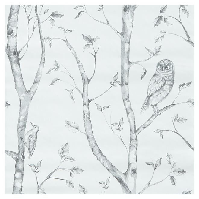 Papier peint à motif de forêt, 20,5" x 18', gris